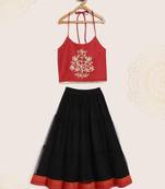 Embroidered Choli With Ghagra- Red & Black