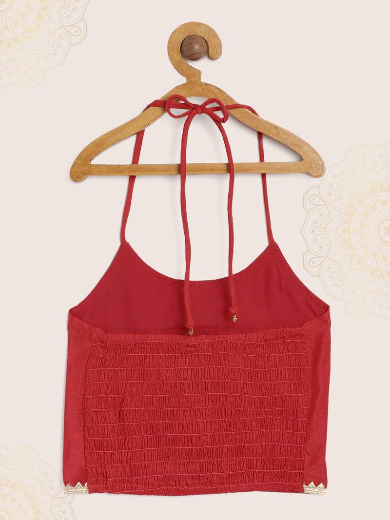 Embroidered Choli With Ghagra- Red & Black