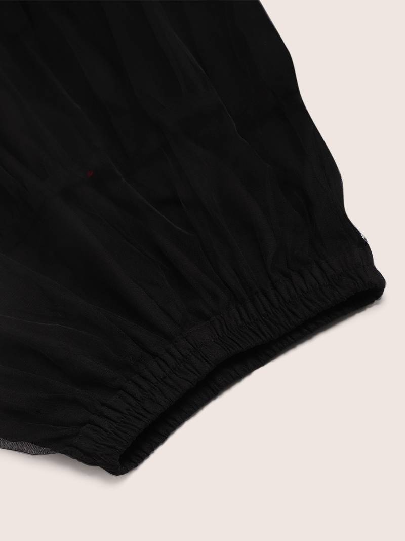 Embroidered Choli With Ghagra- Red & Black