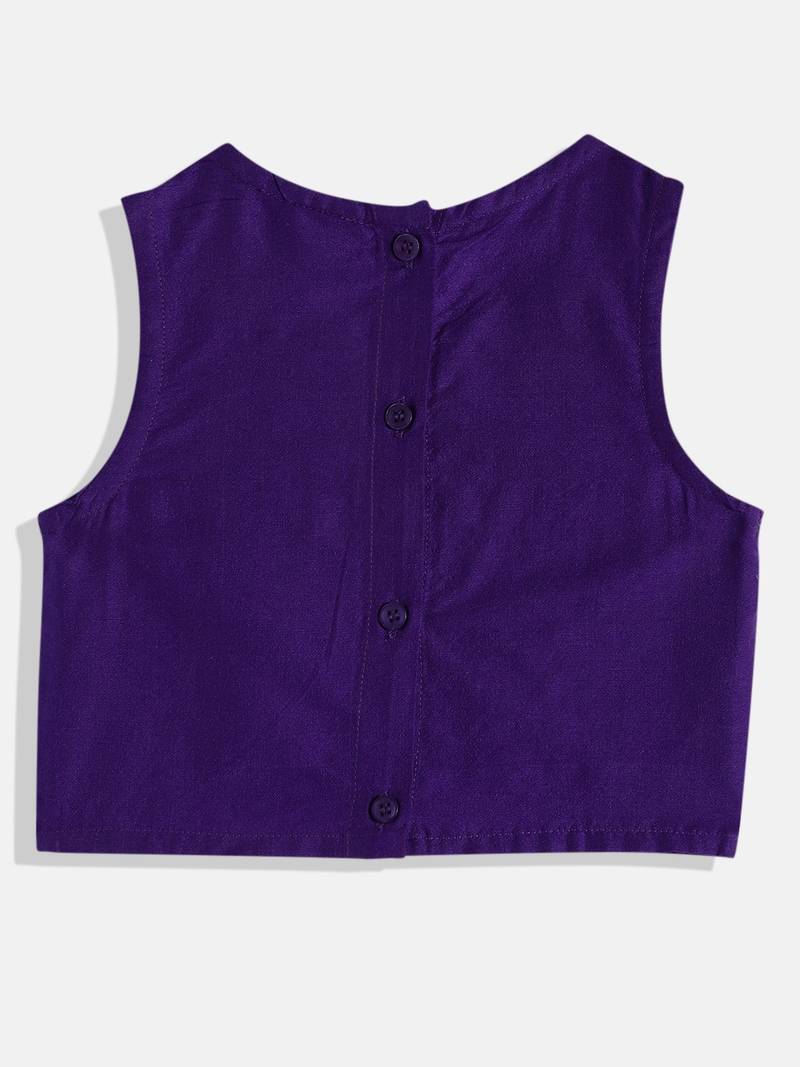 Embroidered Top With Printed Dhoti Pants- Blue & Pink