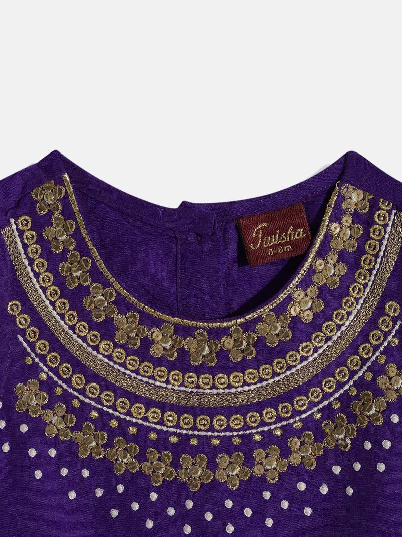 Embroidered Top With Printed Dhoti Pants- Blue & Pink