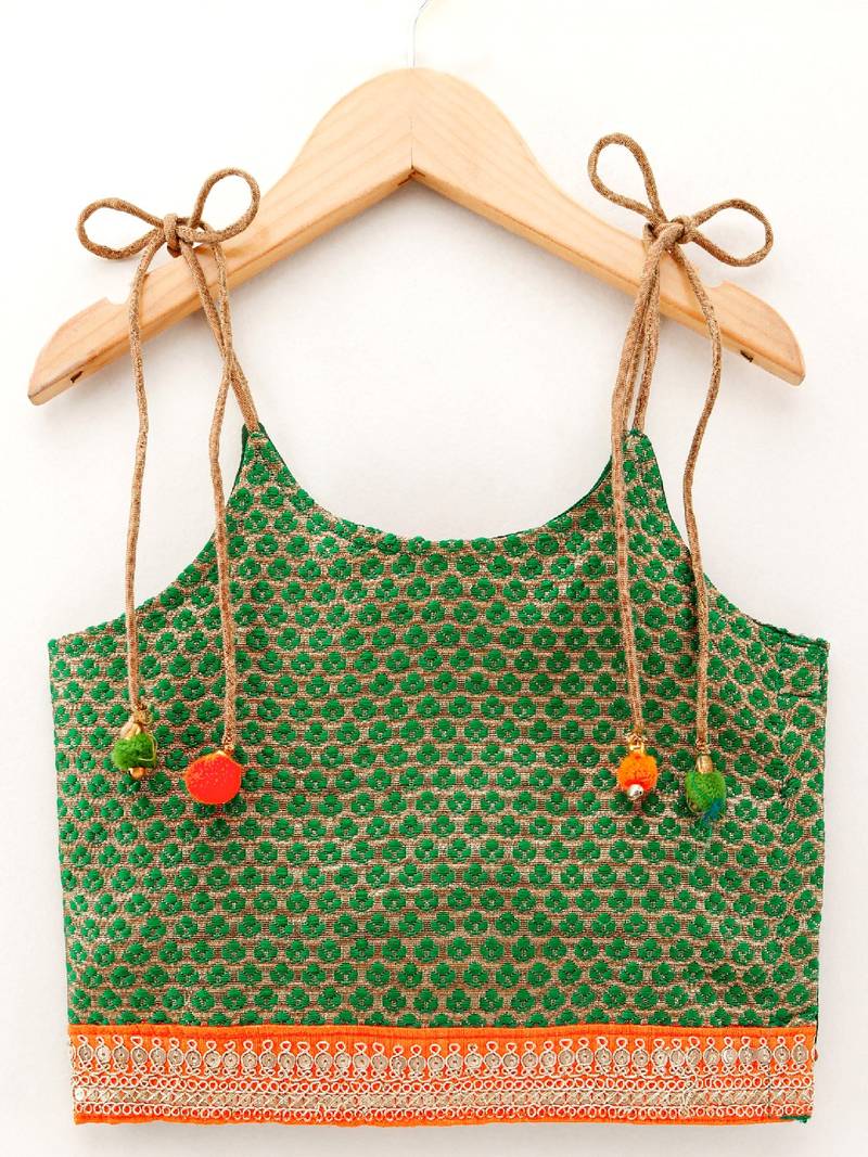 Self Design Top With Printed Dhoti Pants- Green & Red