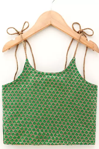 Self Design Top With Printed Dhoti Pants- Green & Red
