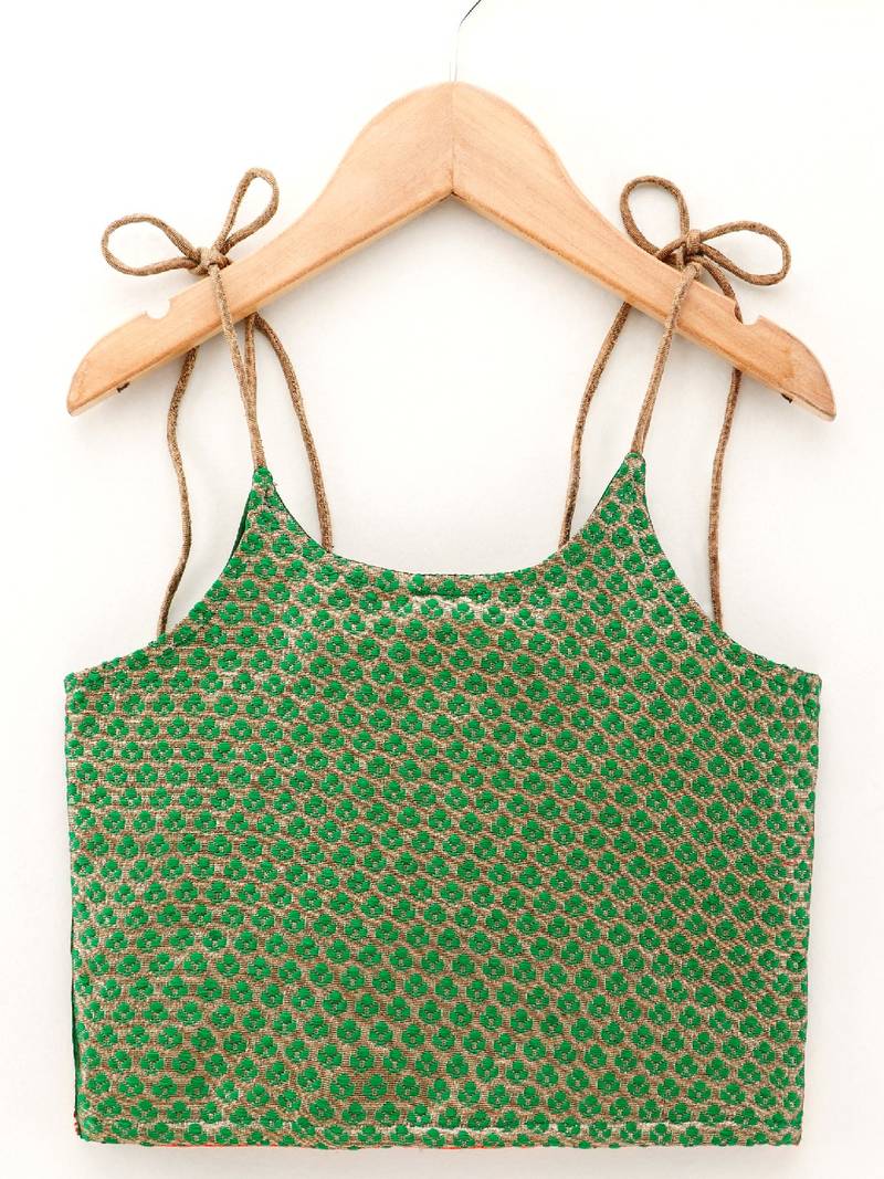 Self Design Top With Printed Dhoti Pants- Green & Red