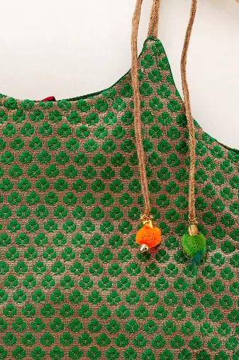 Self Design Top With Printed Dhoti Pants- Green & Red