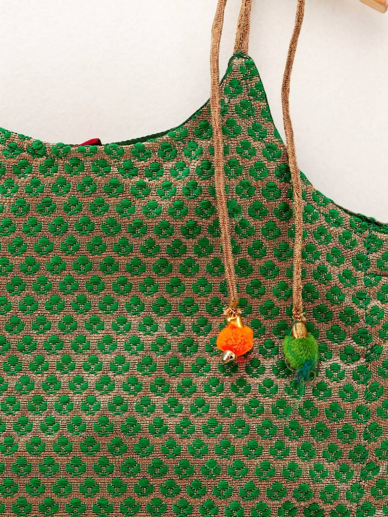 Self Design Top With Printed Dhoti Pants- Green & Red