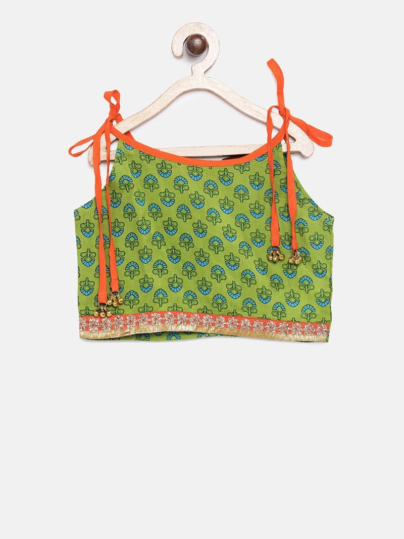 All Over Printed Top With Dhoti Pants- Green & Orange