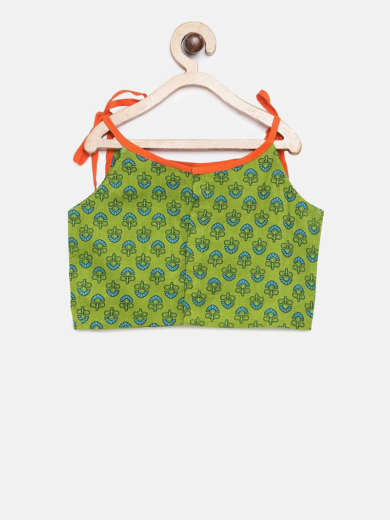 All Over Printed Top With Dhoti Pants- Green & Orange