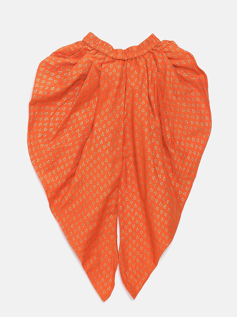 All Over Printed Top With Dhoti Pants- Green & Orange