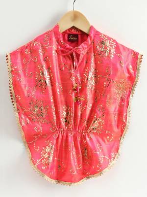 Gold Prited Kaftan Style Top & Dhoti Pants- Coral & Green 2