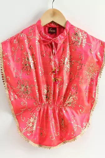 Gold Prited Kaftan Style Top & Dhoti Pants- Coral & Green