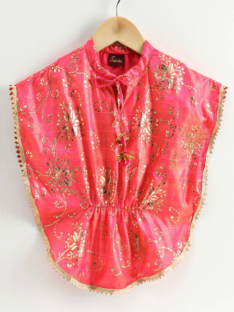Gold Prited Kaftan Style Top & Dhoti Pants- Coral & Green