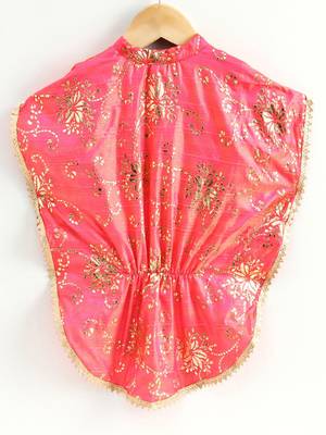 Gold Prited Kaftan Style Top & Dhoti Pants- Coral & Green 3