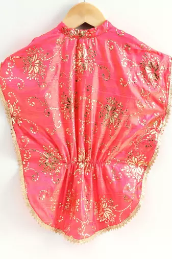 Gold Prited Kaftan Style Top & Dhoti Pants- Coral & Green