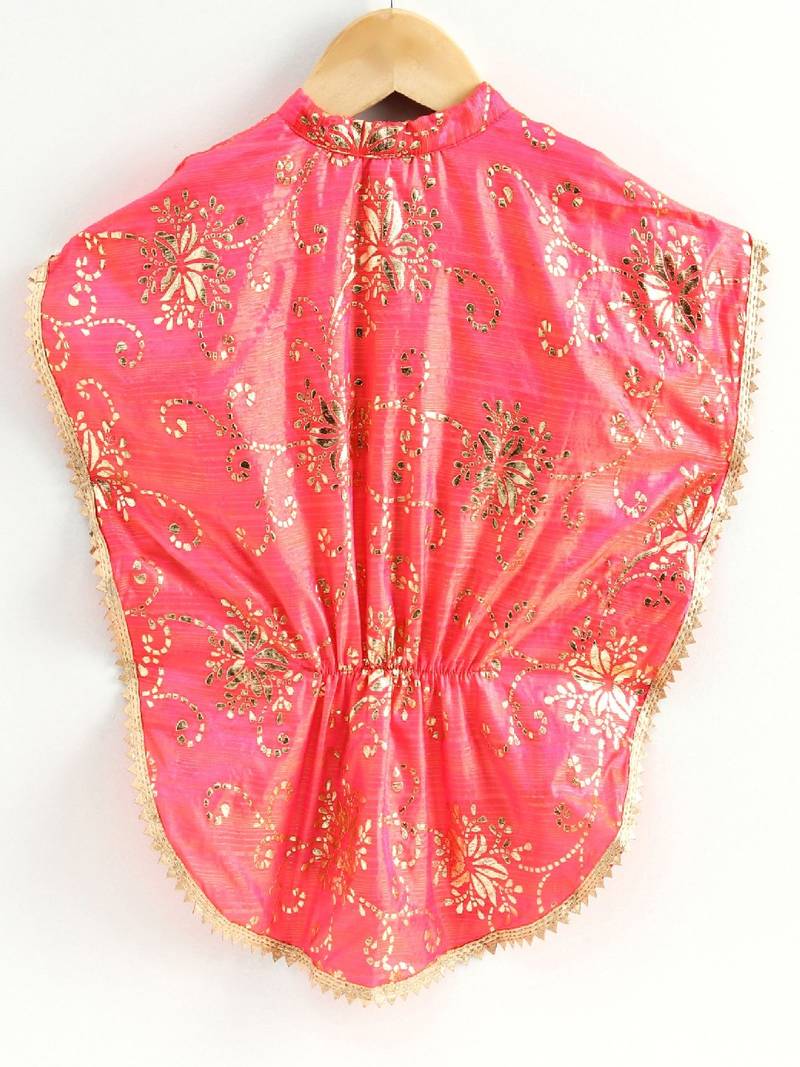 Gold Prited Kaftan Style Top & Dhoti Pants- Coral & Green