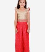 Brocade Flutter Sleeves Top With Palazzo- Gold