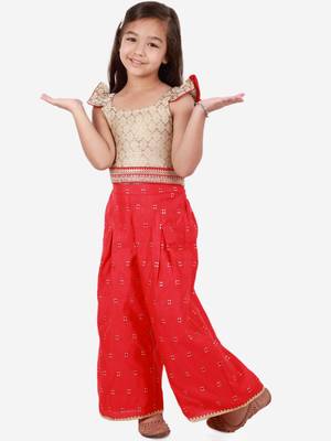 Brocade Flutter Sleeves Top With Palazzo- Gold 2