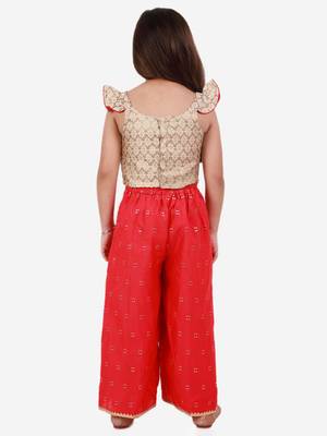 Brocade Flutter Sleeves Top With Palazzo- Gold 4