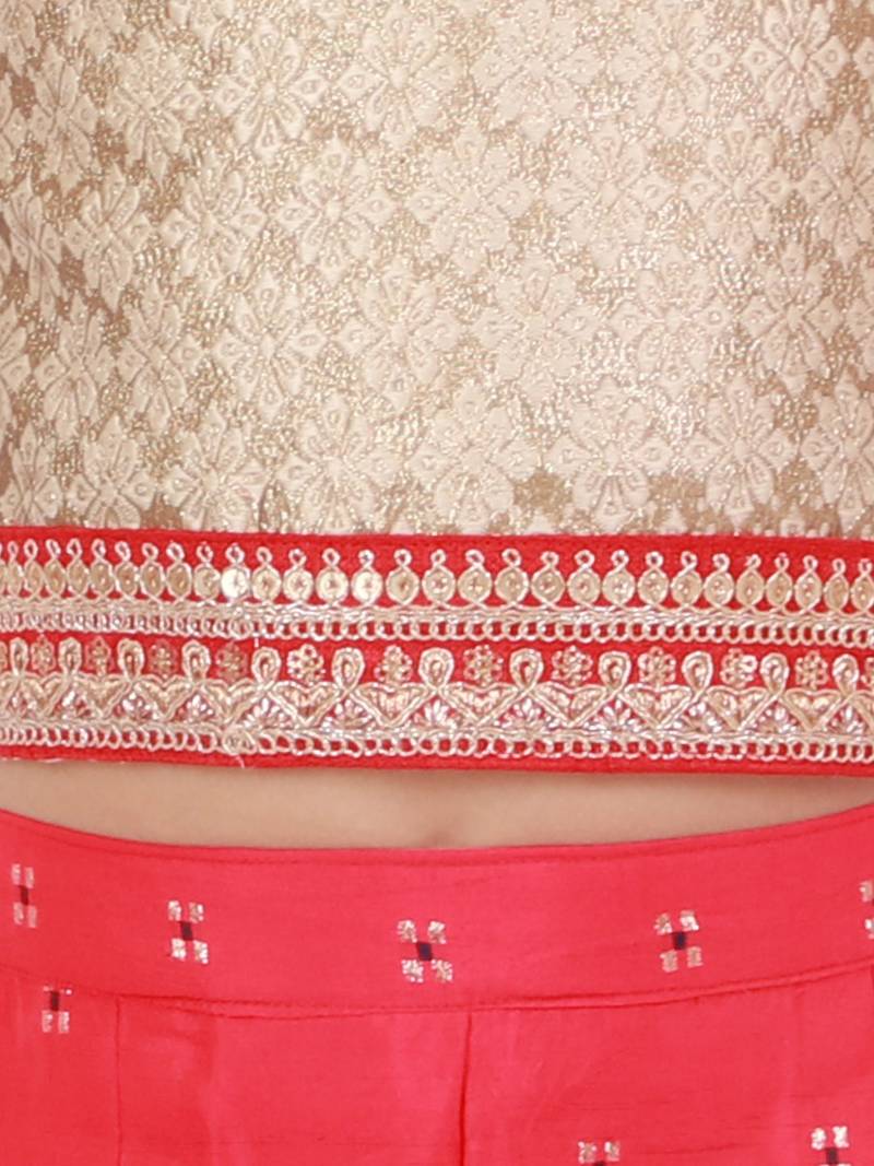 Brocade Flutter Sleeves Top With Palazzo- Gold