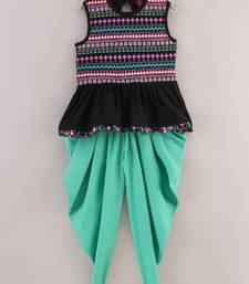 Printed Knit Top With Dhoti Pants- Black