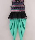 Printed Knit Top With Dhoti Pants- Black