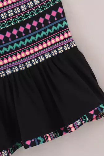 Printed Knit Top With Dhoti Pants- Black