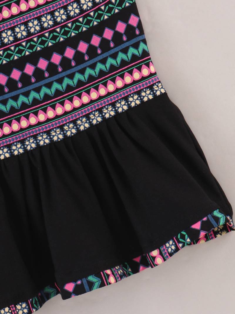 Printed Knit Top With Dhoti Pants- Black