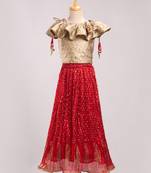Brocade Choli With Crush Ghaghra- Gold & Red