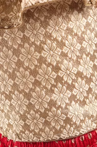 Brocade Choli With Crush Ghaghra- Gold & Red
