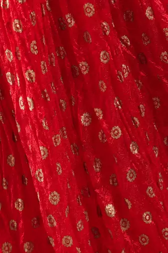 Brocade Choli With Crush Ghaghra- Gold & Red