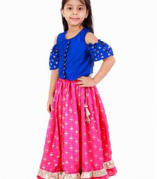 Cold Shoulder Choli With Printed Ghagra- Blue & Pink