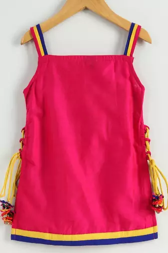 girls pink embroidered kurta with yellow dhoti