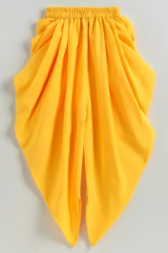 girls pink embroidered kurta with yellow dhoti
