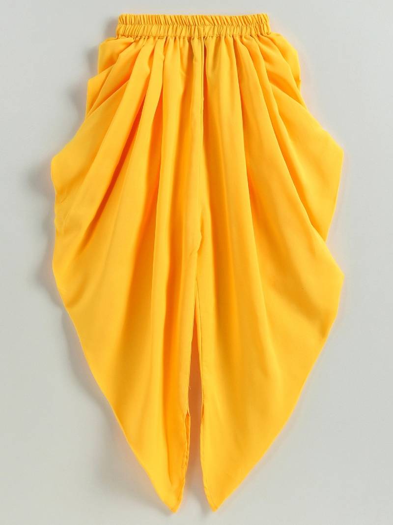 girls pink embroidered kurta with yellow dhoti