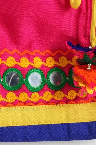 girls pink embroidered kurta with yellow dhoti