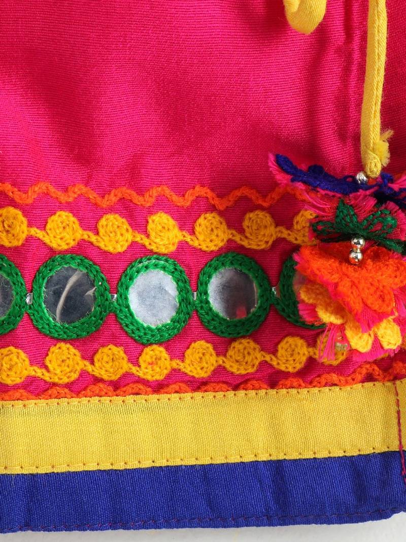 girls pink embroidered kurta with yellow dhoti