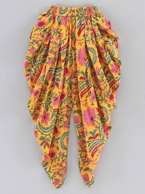 Embroidered Top With Printed Dhoti Pants- Red & Yellow 5