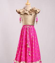 Brocade Choli With Crush Printed Ghagra- Gold & Pink
