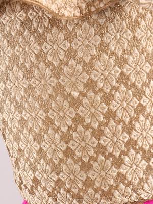 Brocade Choli With Crush Printed Ghagra- Gold & Pink 4