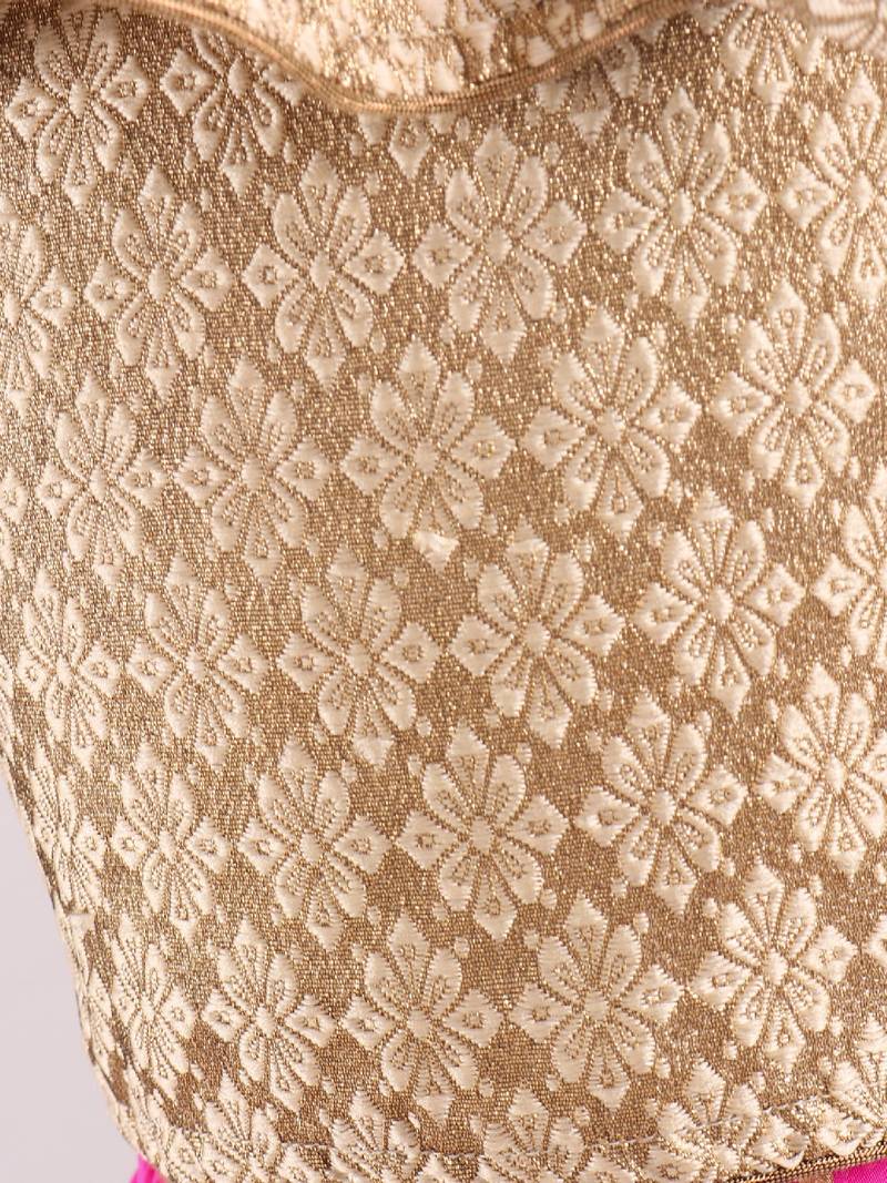 Brocade Choli With Crush Printed Ghagra- Gold & Pink