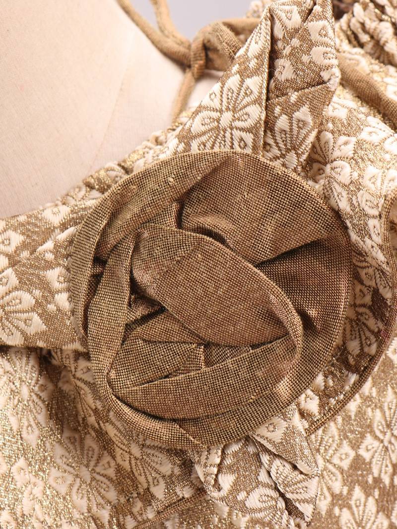 Brocade Choli With Crush Printed Ghagra- Gold & Pink