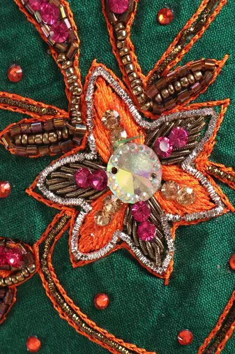 Embroidered Choli With Crush Printed Ghagra- Green & Red