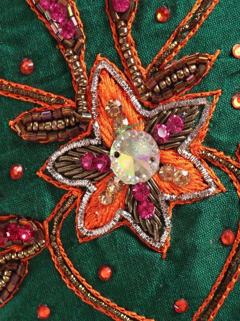 Embroidered Choli With Crush Printed Ghagra- Green & Red