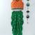 Embroidered Top With Printed Dhoti Pants- Orange & Green