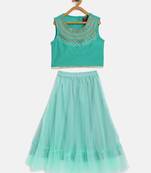 Embroidered Choli With Net Ghagra- Sea Green