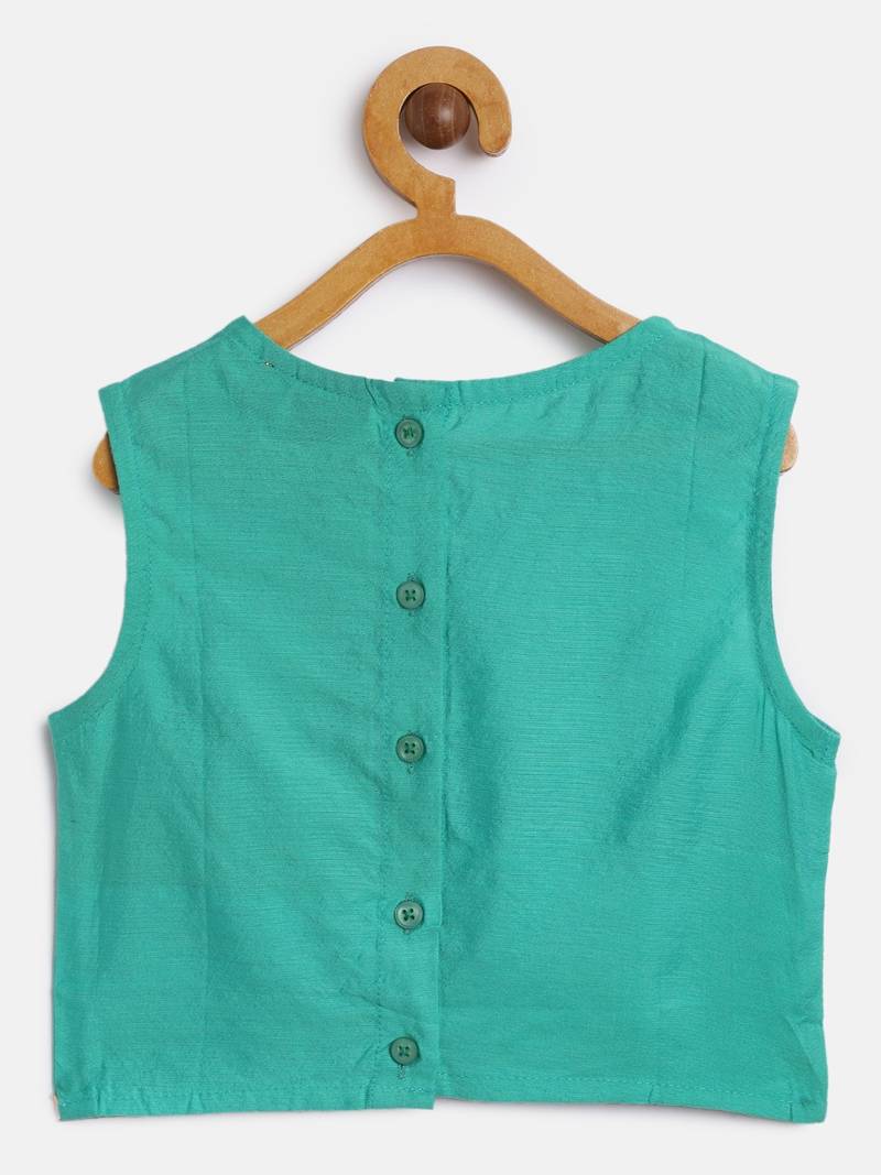 Embroidered Choli With Net Ghagra- Sea Green