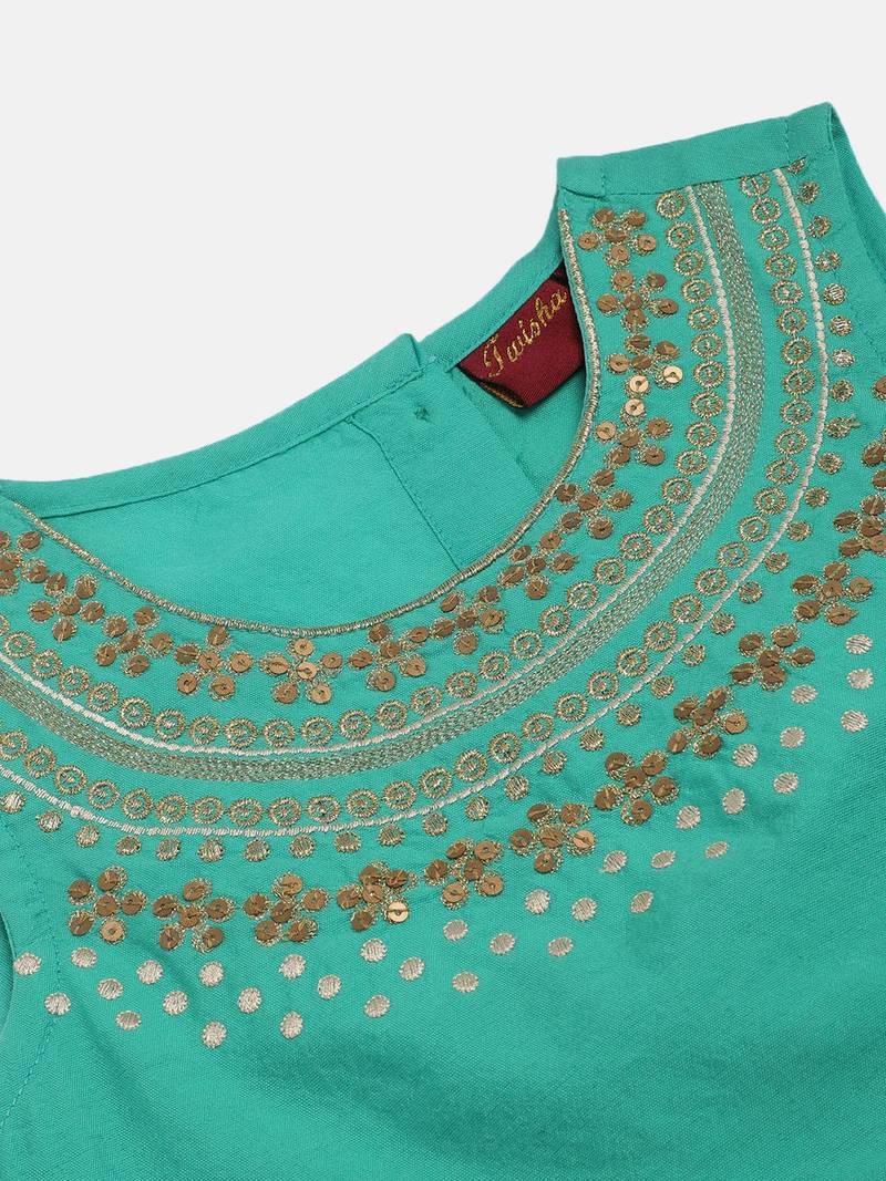 Embroidered Choli With Net Ghagra- Sea Green
