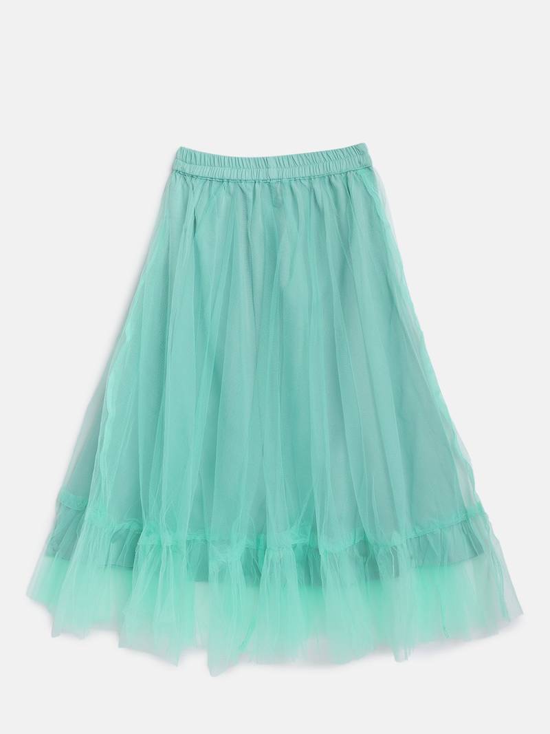 Embroidered Choli With Net Ghagra- Sea Green