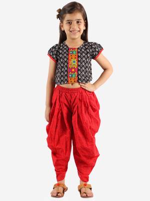 Printed Top With Dhoti Pants- Black & Red 1