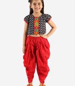 Printed Top With Dhoti Pants- Black & Red